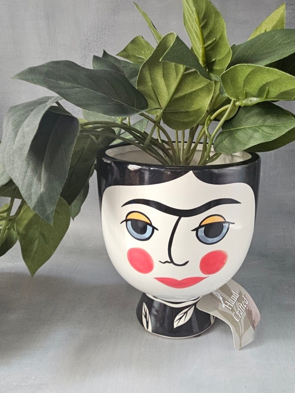 Frida Face nwt black white Flower Vase, a contemporary ceramic planter styled af